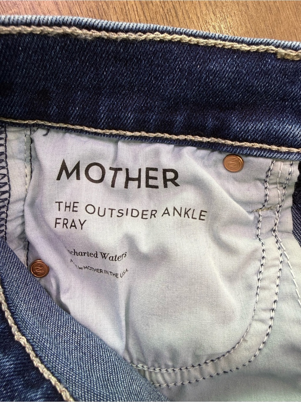 Mother Denim The Outsider Ankle Fray In Uncharted Waters Mid Rise Flare Size 24 - Picture 9 of 15